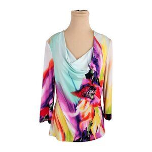 Joseph Ribkoff Vibrant Color Splash Scoop Neck Blouse Sz 10